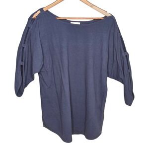 Soft Surroundings Top Cut Out Sleeve Boat Neck Cotton Blend Comfy Large